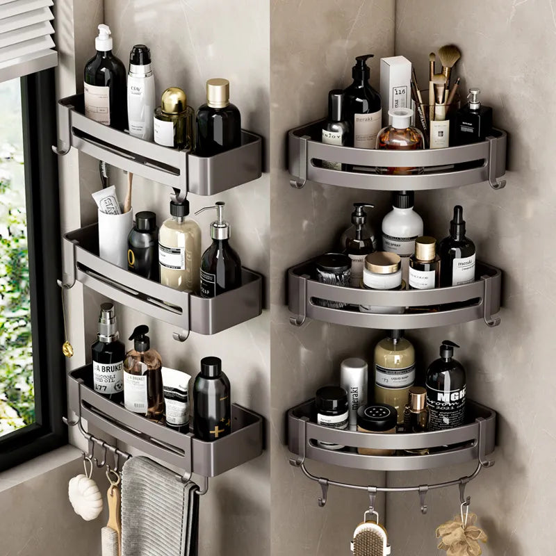 Bathroom Storage Wall Mount Corner Shelf Shower Holder Shampoo Organizer Bathroom Accessories