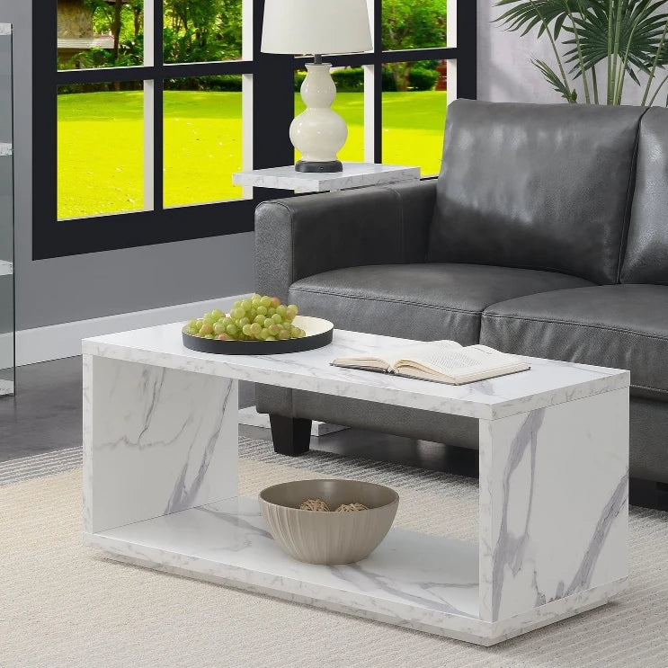 Mini Coffee Table for Wood Living Room Faux White Marble Modern Living Room Center