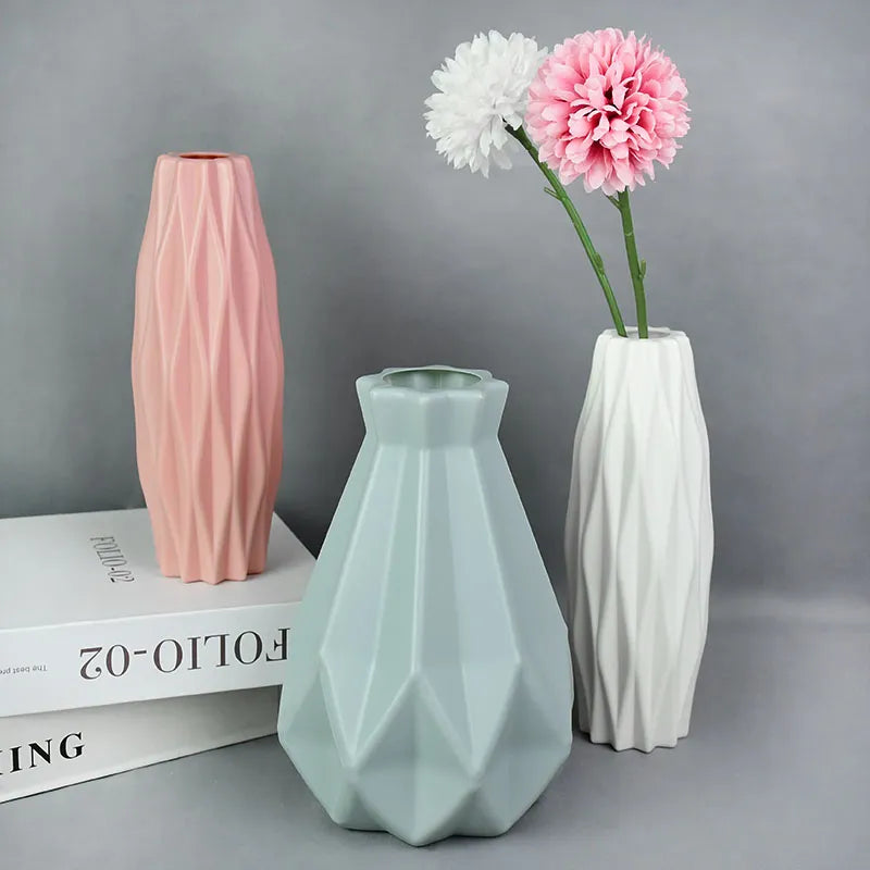 Flower Vase White Pink Blue Plastic Vase Flower Pot Basket Nordic Home L Decoration Ornament